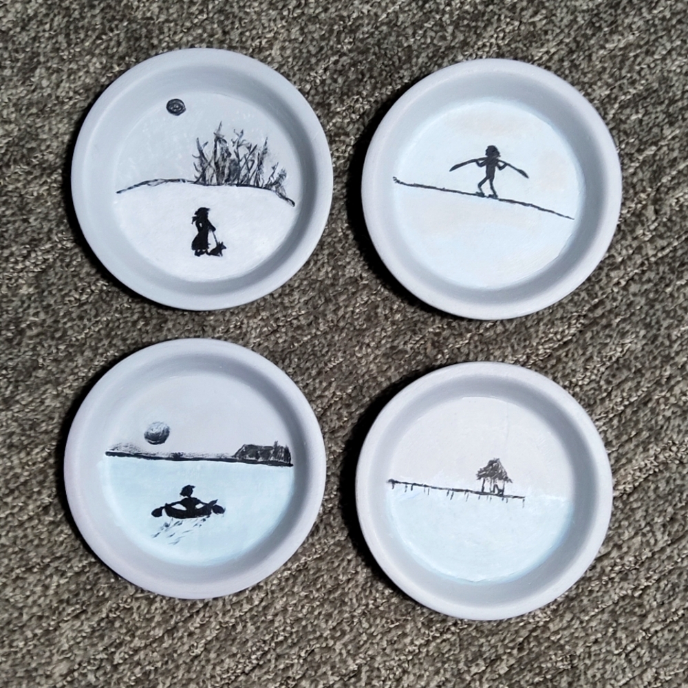 "Seasons" Hand painted Terra cotta drink coasters